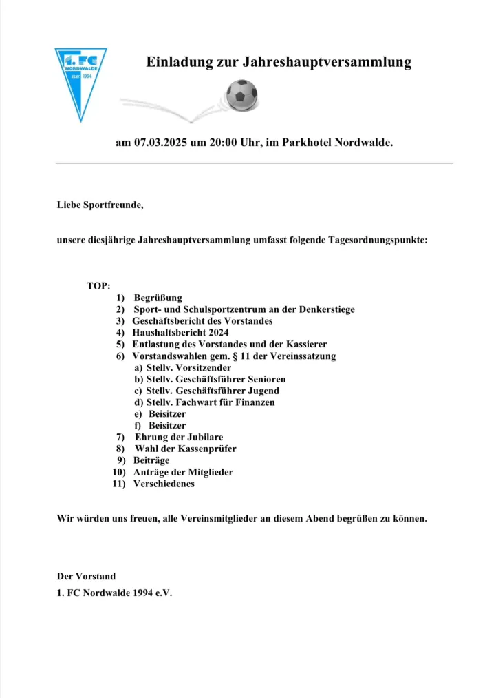 Einladung zur JHV am 07.03.2025